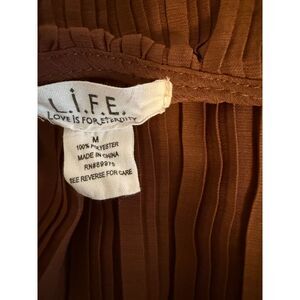 LIFE Love is for eternity Pleated Ruffle-Front Brown Blouse Size M